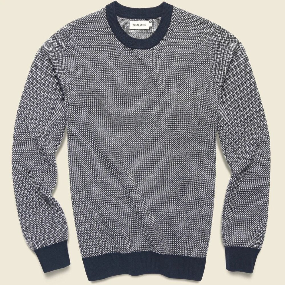 Taylor Stitch Wool Everett Sweater NAVY Birdseye Soft Rib Mens Sz 44 XL $178 - Picture 2 of 11